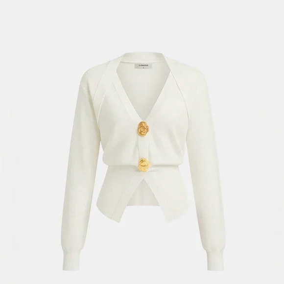 Commense Metal Detail V-Neck Wool Blend Sweater NWT Size M - Picture 1 of 6